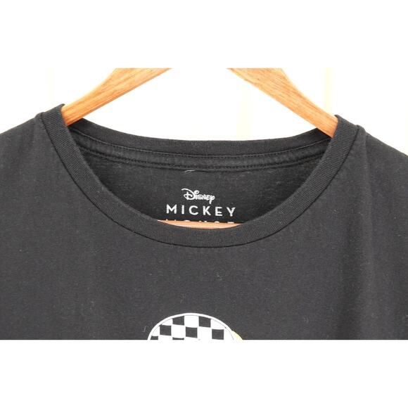 Disney Men's Mickey Mouse 100% Cotton Black & White Checker Black T-Shirt SZ XL - Picture 3 of 9